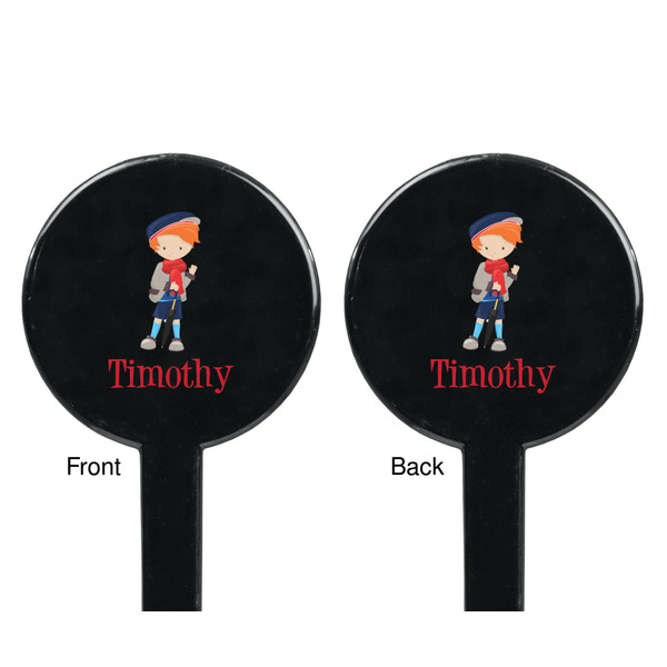London Black Plastic 7" Stir Stick - Double Sided - Round - Front & Back
