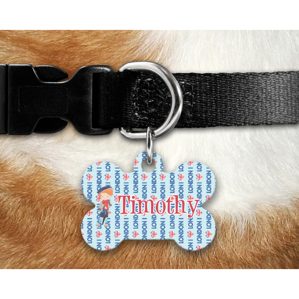 London Bone Shaped Dog Tag on Collar & Dog