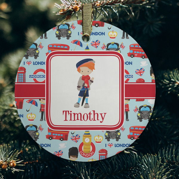 London Frosted Glass Ornament - Round (Lifestyle)