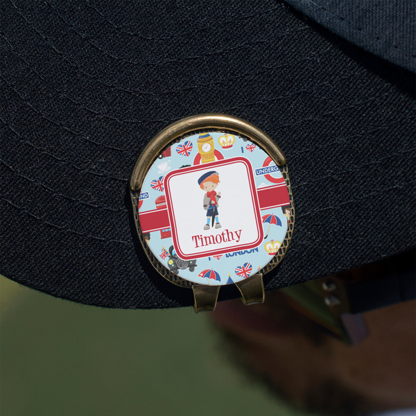 London Golf Ball Marker Hat Clip - Gold - On Hat