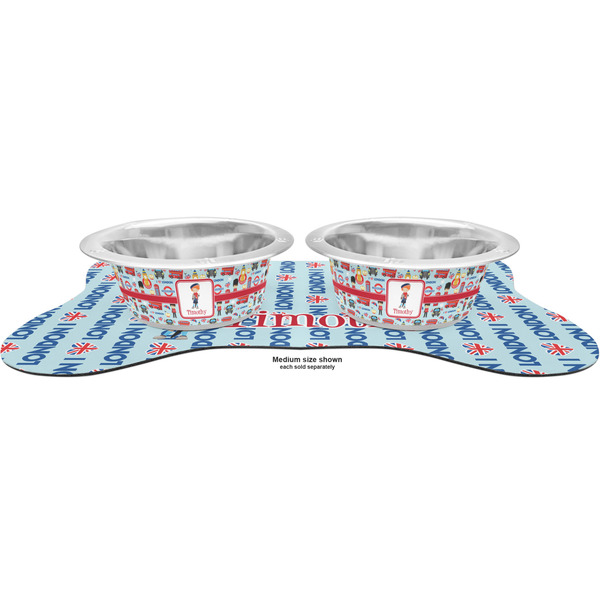 London Metal Pet Bowls - On Dog Bone Shaped Mat