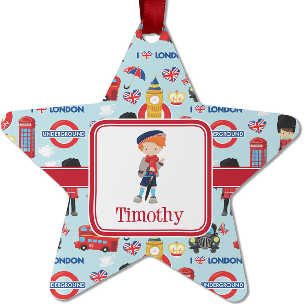 Custom London Metal Star Ornament - Double Sided w/ Name or Text