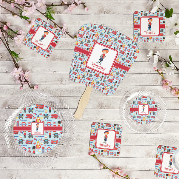 London Party Supplies Combination Image - All items - Plates, Coasters, Fans