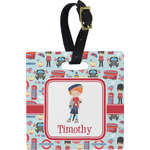 London Plastic Luggage Tag - Square w/ Name or Text