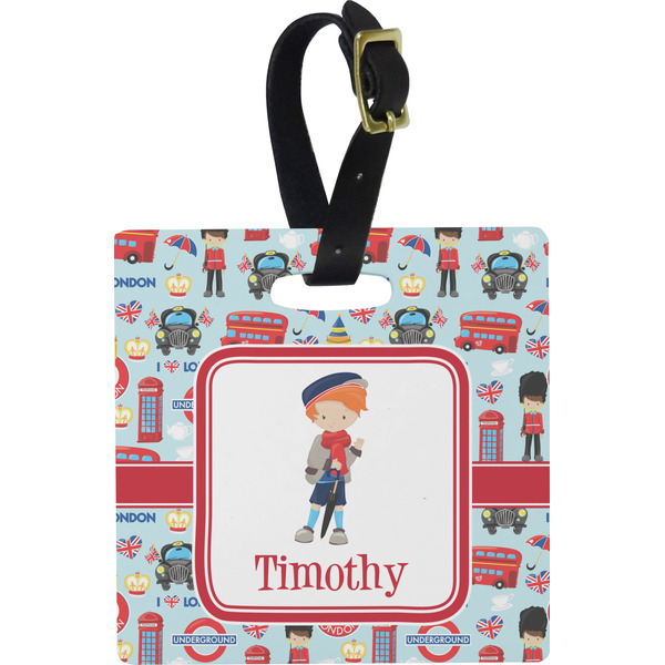 Custom London Plastic Luggage Tag - Square w/ Name or Text
