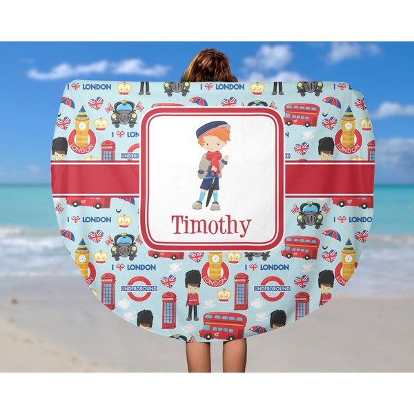 London Round Beach Towel - In Use