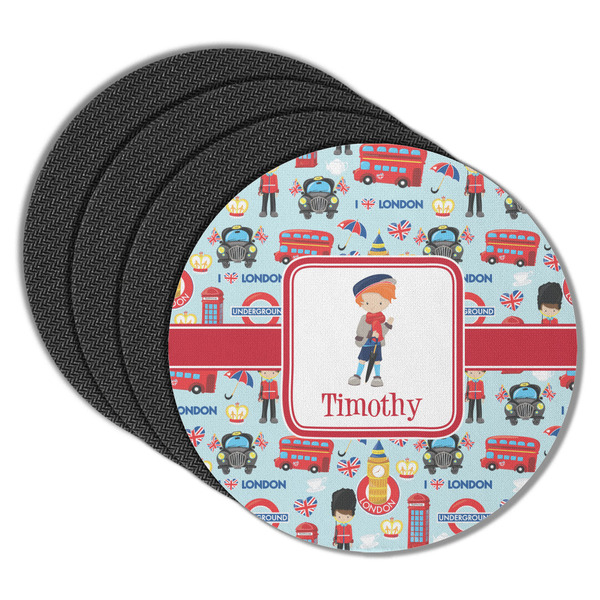 Custom London Round Rubber Backed Coasters - Set of 4 (Personalized)