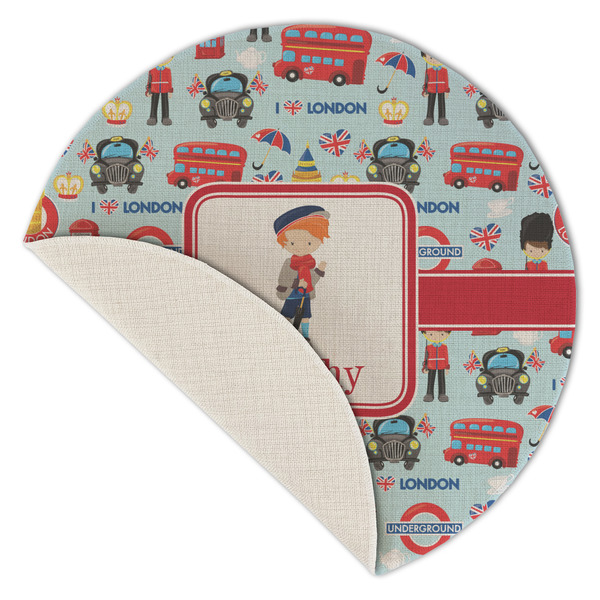 London Round Linen Placemats - Front (folded corner single sided)