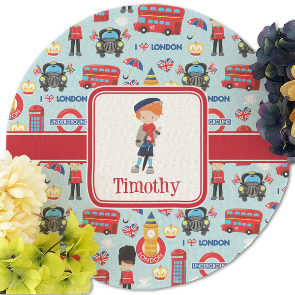 London Round Linen Placemats - Front (w flowers)