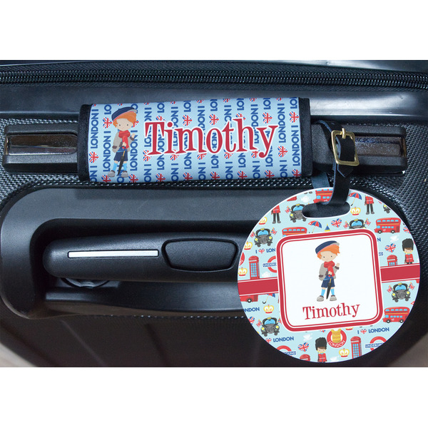 London Round Luggage Tag & Handle Wrap - In Context