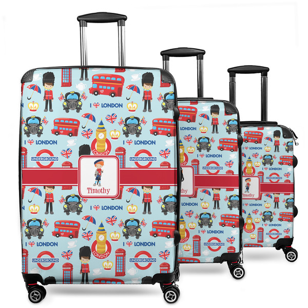 Custom London 3 Piece Luggage Set - 20" Carry On, 24" Medium Checked, 28" Large Checked (Personalized)