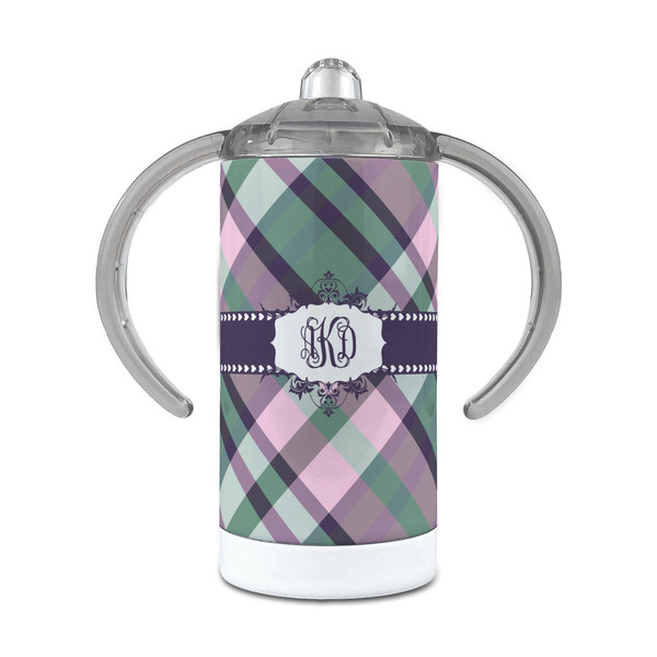 Custom Plaid with Pop 12 oz Stainless Steel Sippy Cup (Personalized)