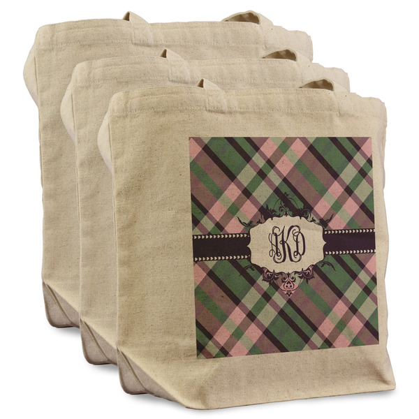 Custom Plaid with Pop Reusable Cotton Grocery Bags - Set of 3 (Personalized)