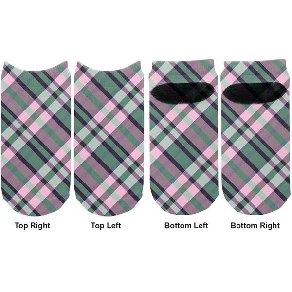 Plaid with Pop Adult Ankle Socks - Double Pair - Front and Back - Apvl