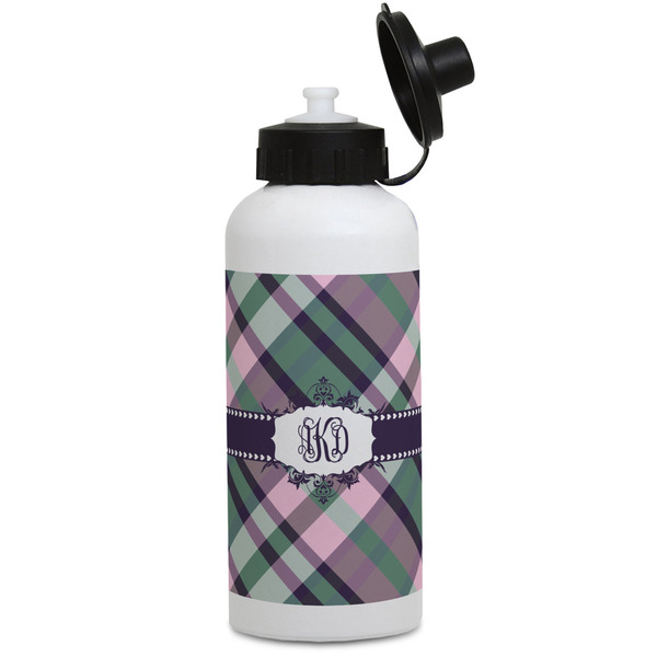 Custom Plaid with Pop Water Bottles - Aluminum - 20 oz - White (Personalized)