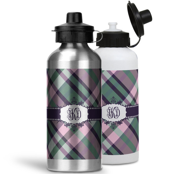 Plaid with Pop Aluminum Water Bottles - MAIN (white &silver)