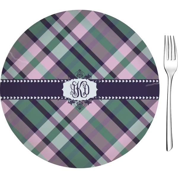 Custom Plaid with Pop 8" Glass Appetizer / Dessert Plates - Single or Set (Personalized)