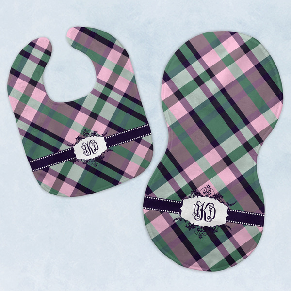 Custom Plaid with Pop Baby Bib & Burp Set w/ Monogram