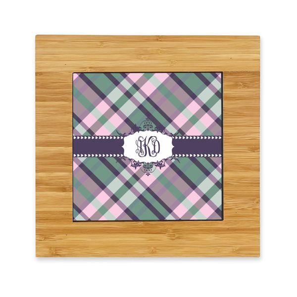 Custom Plaid with Pop Bamboo Trivet with Ceramic Tile Insert (Personalized)