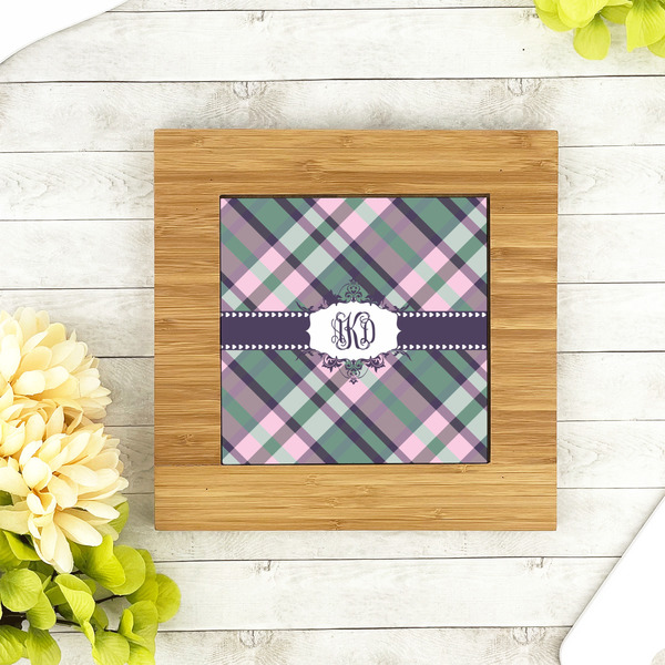 Plaid with Pop Bamboo Trivet with 6" Tile - LIFESTYLE
