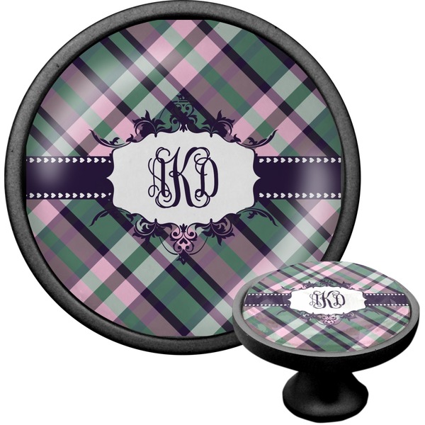 Custom Plaid with Pop Cabinet Knob (Black) (Personalized)