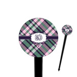 Plaid with Pop 4" Round Plastic Food Picks - Black - Single Sided (Personalized)