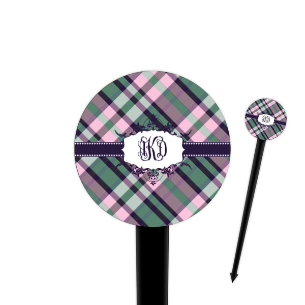 Custom Plaid with Pop 4" Round Plastic Food Picks - Black - Double Sided (Personalized)