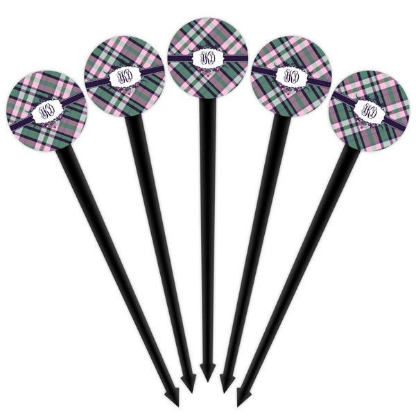 Plaid with Pop Black Plastic 4" Food Pick - Round - Fan View