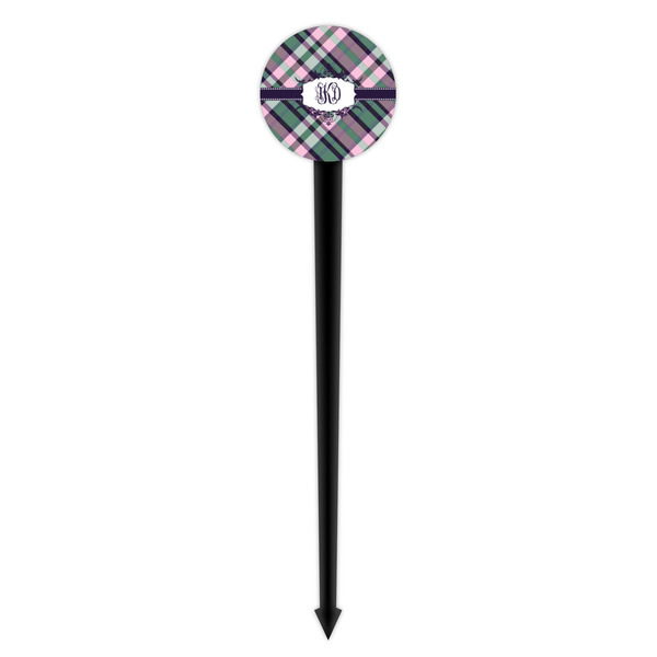 Plaid with Pop Black Plastic 4" Food Pick - Round - Single Pick