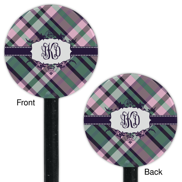 Plaid with Pop Black Plastic 5.5" Stir Stick - Double Sided - Round - Front & Back