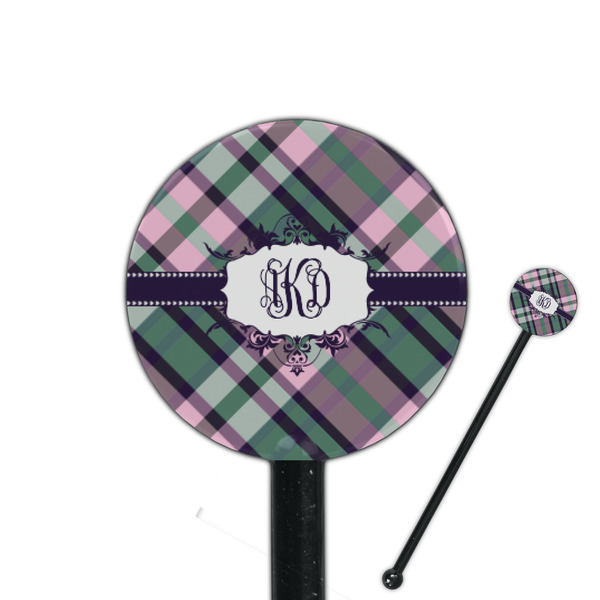 Custom Plaid with Pop 5.5" Round Plastic Stir Sticks - Black - Double Sided (Personalized)