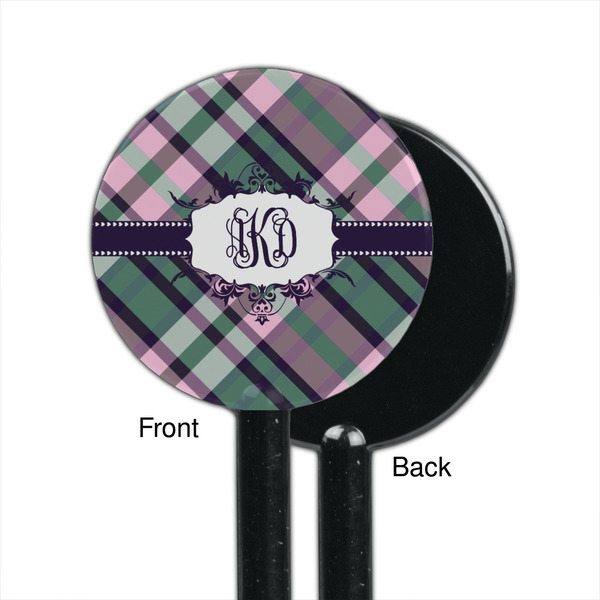 Plaid with Pop Black Plastic 5.5" Stir Stick - Single Sided - Round - Front & Back