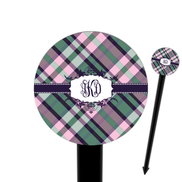 Custom Plaid with Pop 6" Round Plastic Food Picks - Black - Single Sided (Personalized)