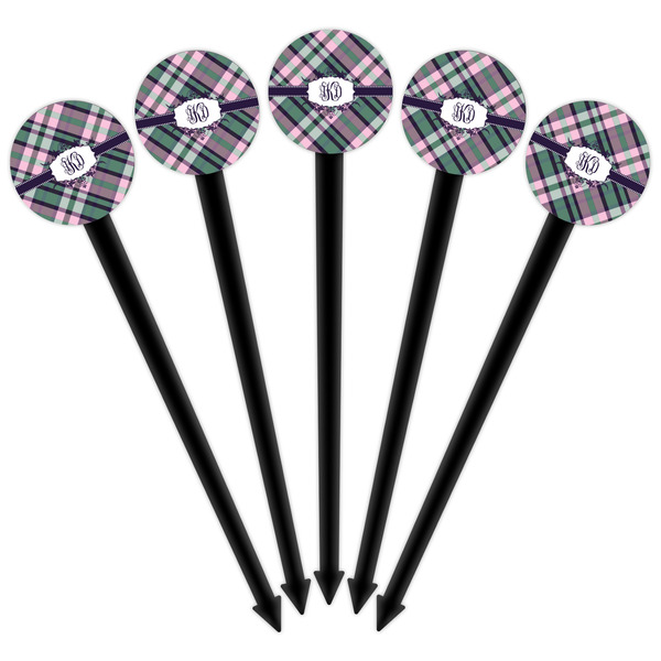Plaid with Pop Black Plastic 6" Food Pick - Round - Fan View