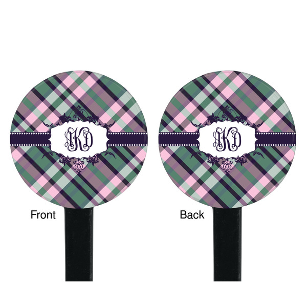Plaid with Pop Black Plastic 7" Stir Stick - Double Sided - Round - Front & Back