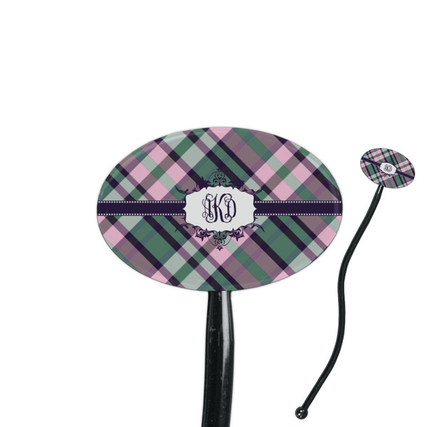 Custom Plaid with Pop 7" Oval Plastic Stir Sticks - Black - Single Sided (Personalized)