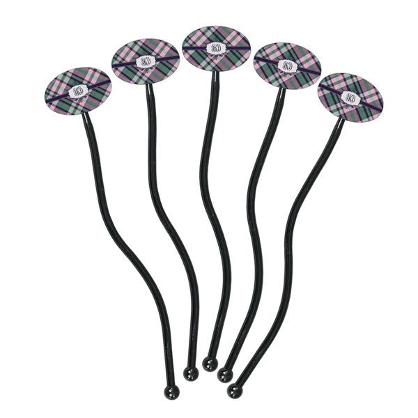 Plaid with Pop Black Plastic 7" Stir Stick - Oval - Fan