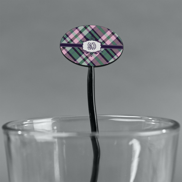Plaid with Pop Black Plastic 7" Stir Stick - Oval - Main