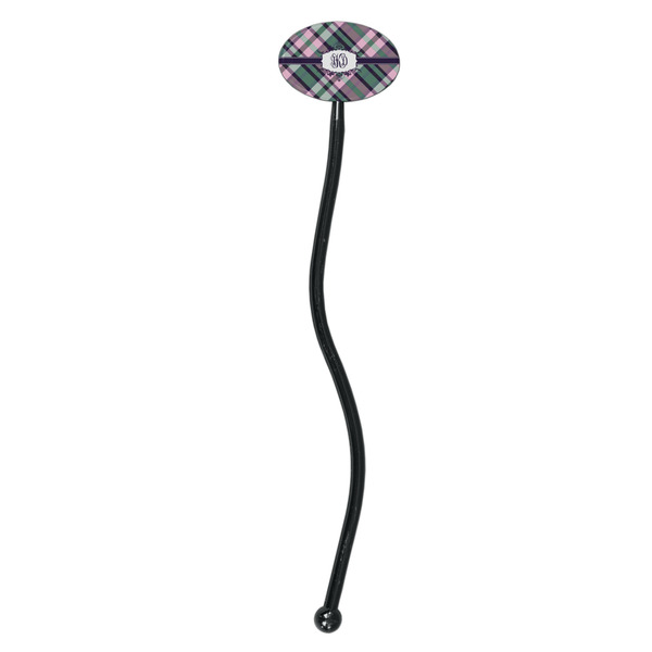 Plaid with Pop Black Plastic 7" Stir Stick - Oval - Single Stick
