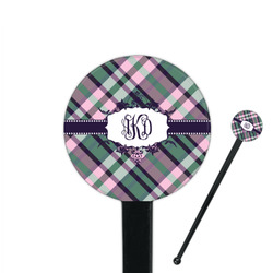 Plaid with Pop 7" Round Plastic Stir Sticks - Black - Single Sided (Personalized)
