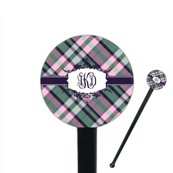Custom Plaid with Pop 7" Round Plastic Stir Sticks - Black - Single Sided (Personalized)