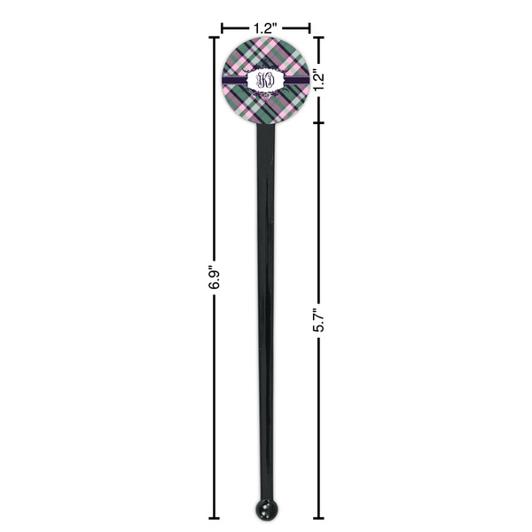 Plaid with Pop Black Plastic 7" Stir Stick - Round - Dimensions