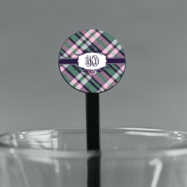 Plaid with Pop Black Plastic 7" Stir Stick - Round - Main