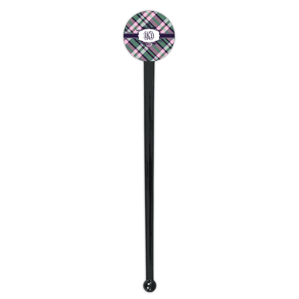 Plaid with Pop Black Plastic 7" Stir Stick - Round - Single Stick