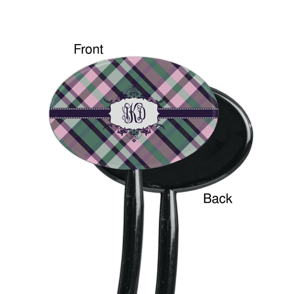 Plaid with Pop Black Plastic 7" Stir Stick - Single Sided - Oval - Front & Back