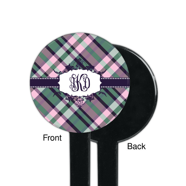 Plaid with Pop Black Plastic 7" Stir Stick - Single Sided - Round - Front & Back