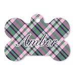 Plaid with Pop Bone Shaped Dog ID Tag - Large (Personalized)
