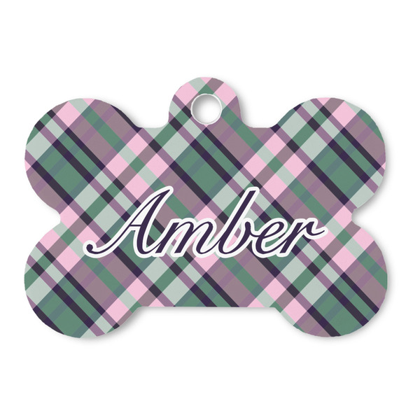 Custom Plaid with Pop Bone Shaped Dog ID Tag (Personalized)