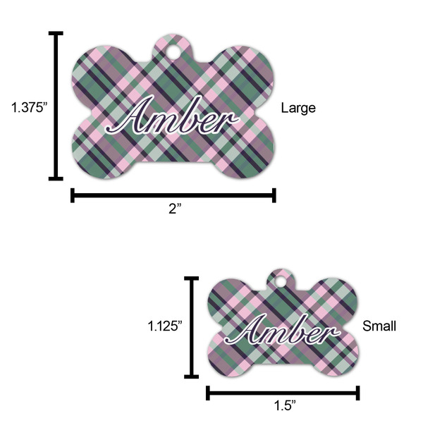 Plaid with Pop Bone Shaped Dog ID Tag - Large - Scale