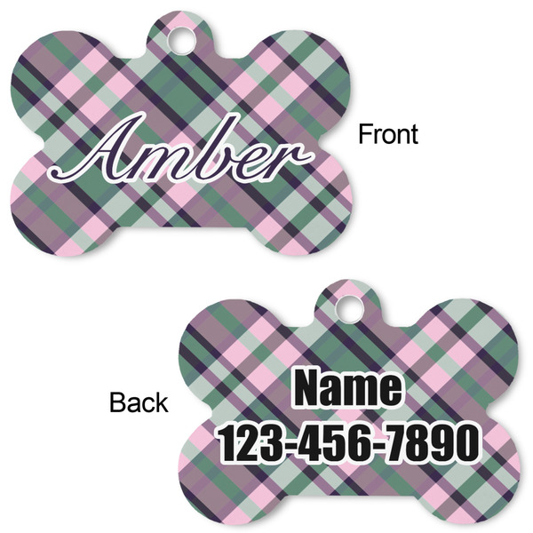 Plaid with Pop Bone Shaped Dog Tag - Front & Back